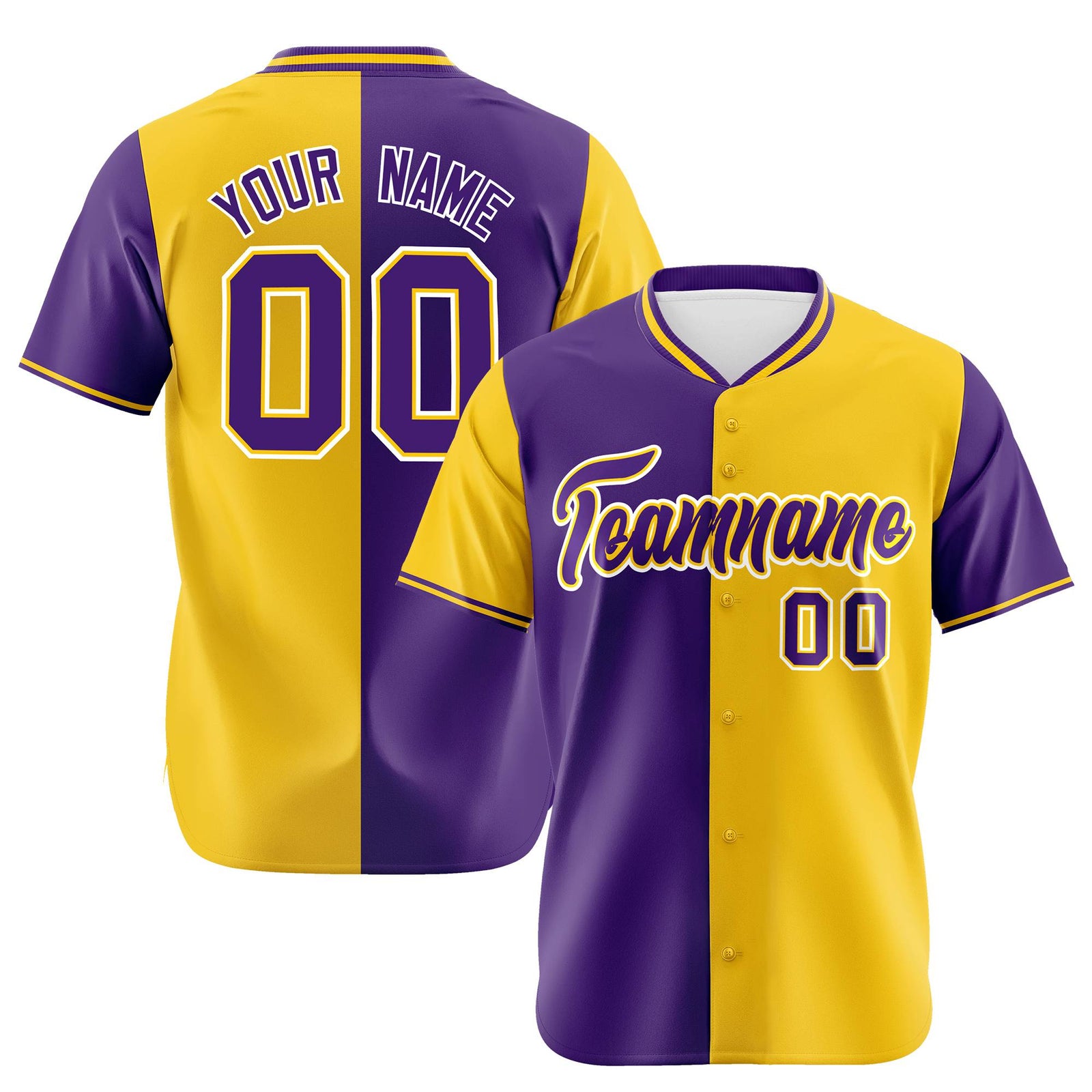Custom Purple Gold Authentic Split Fashion Baseball Jersey