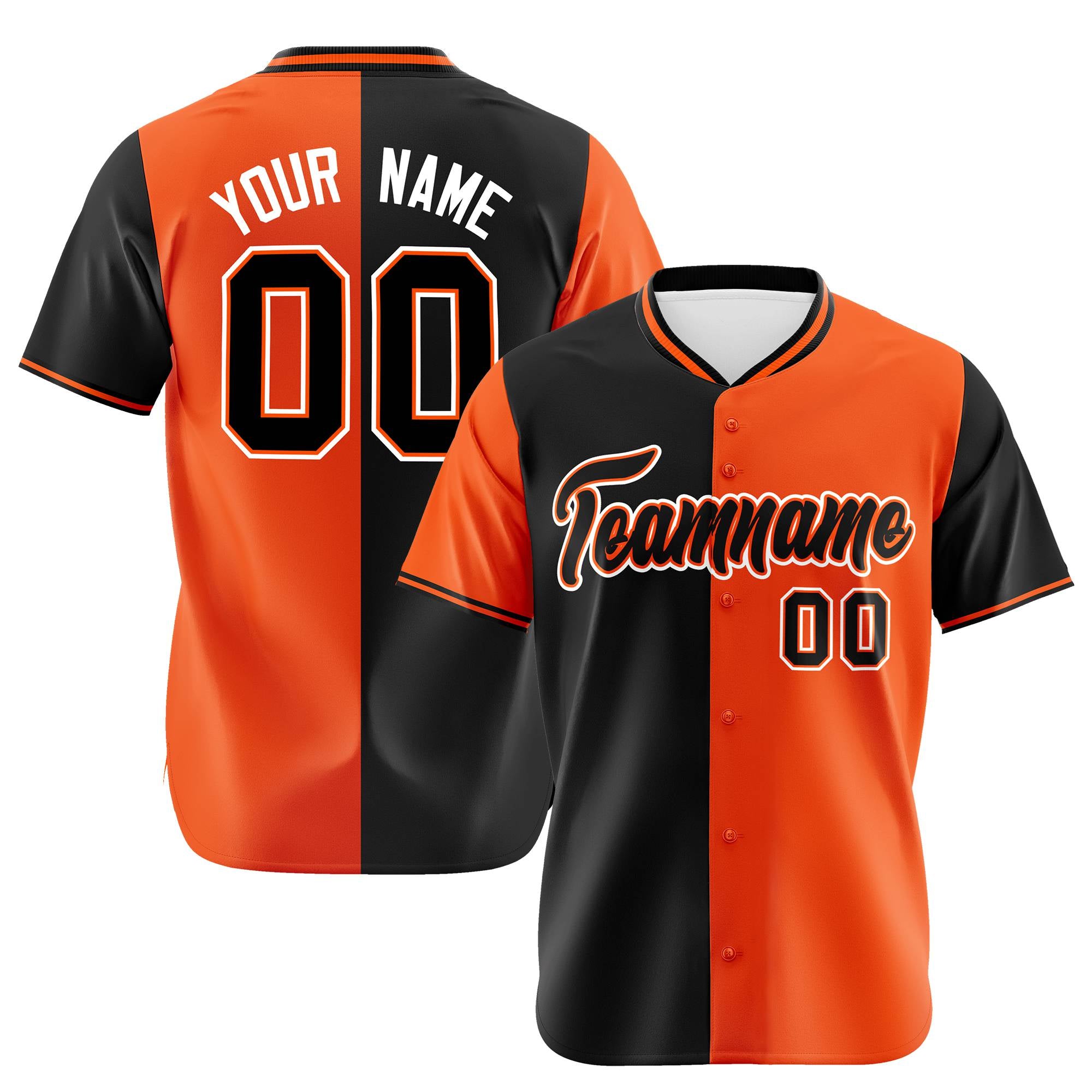 Custom Black Orange Authentic Split Fashion Baseball Jersey