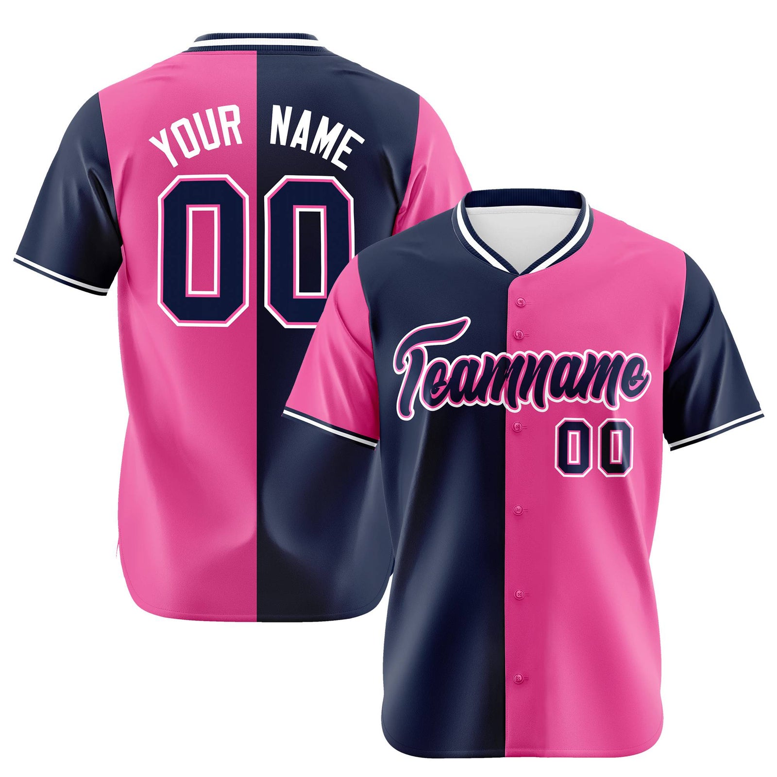 Custom Navy Pink Authentic Split Fashion Baseball Jersey