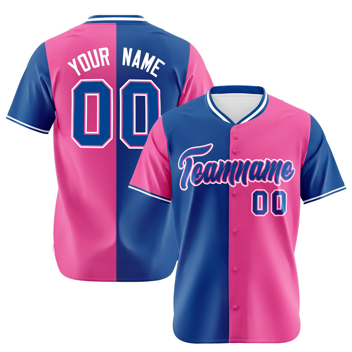 Custom Royal Blue Pink Authentic Split Fashion Baseball Jersey