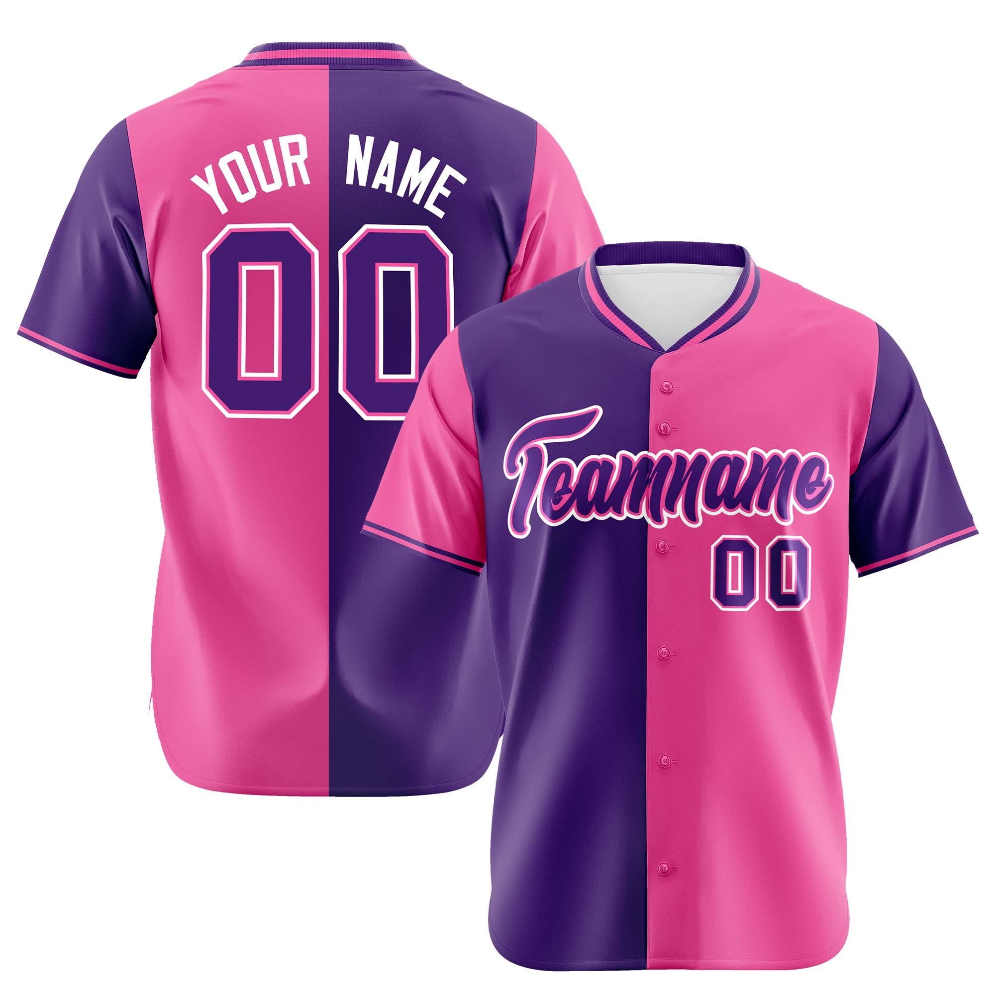 Custom Purple Pink Authentic Split Fashion Baseball Jersey