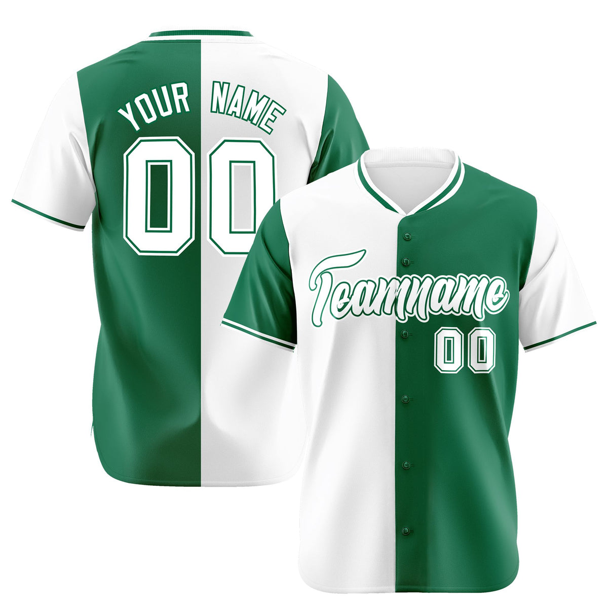 Custom White Kelly Green Authentic Split Fashion Baseball Jersey