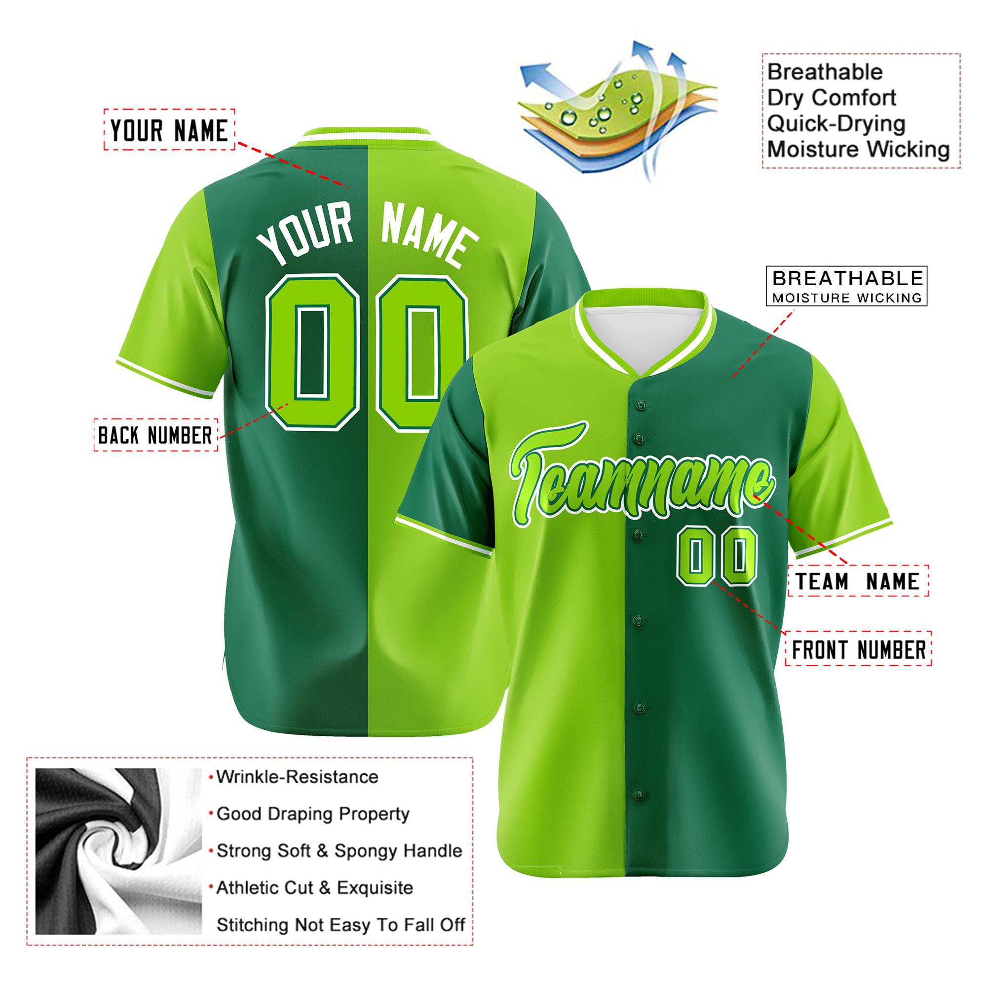 Custom Neon Green-Kelly Green Authentic Split Fashion Baseball Jersey