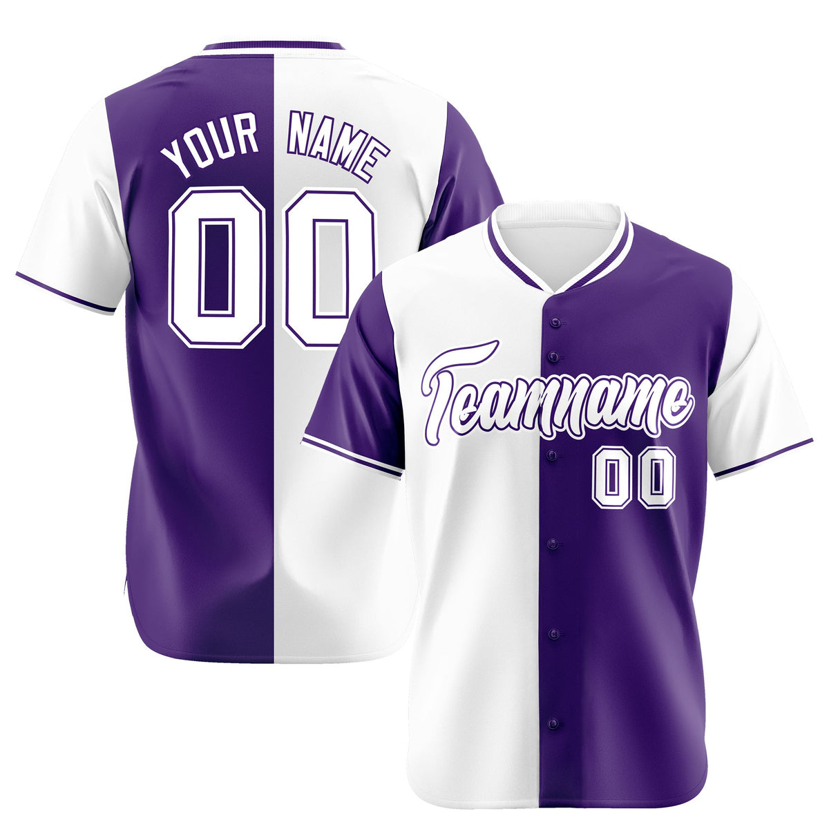 Custom White Purple Authentic Split Fashion Baseball Jersey