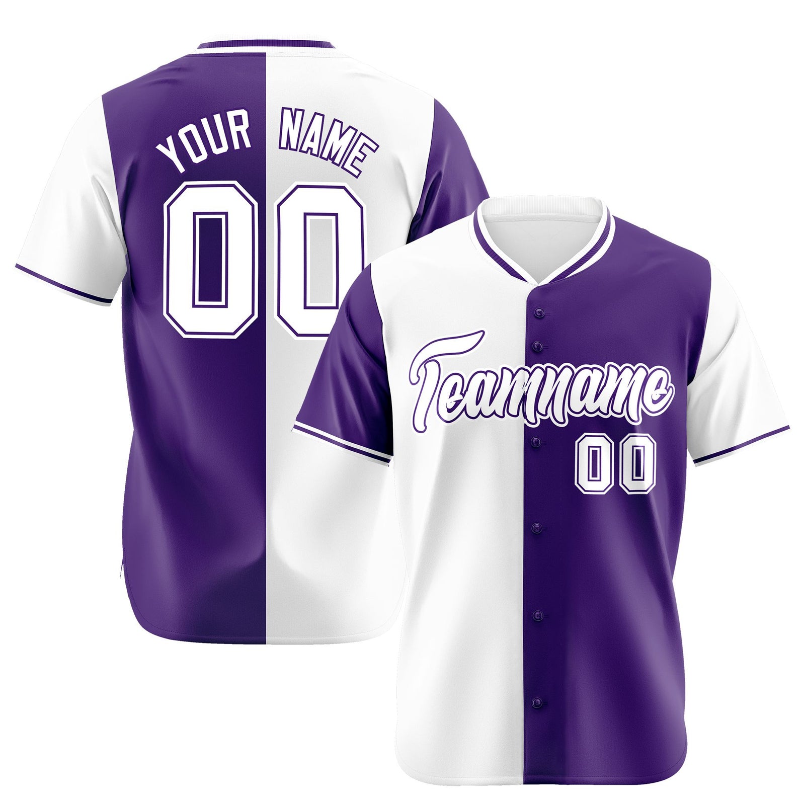 Custom White Purple Authentic Split Fashion Baseball Jersey