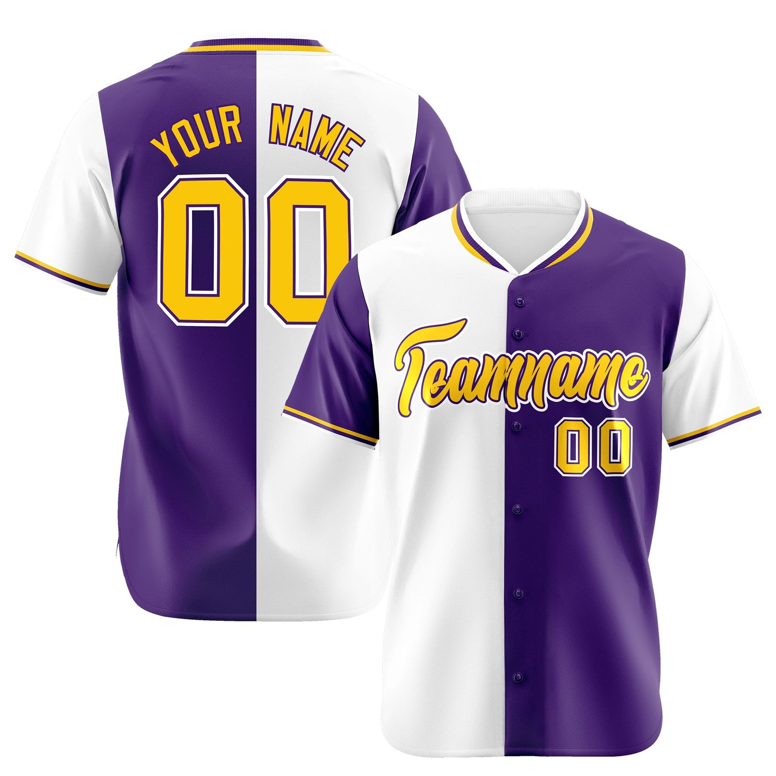 Custom White Purple Authentic Split Fashion Baseball Jersey