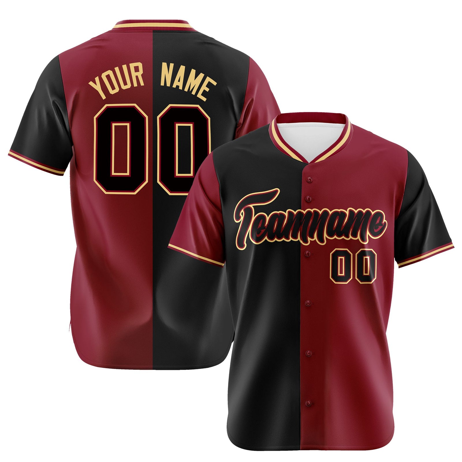 Custom Black Crimson Authentic Split Fashion Baseball Jersey