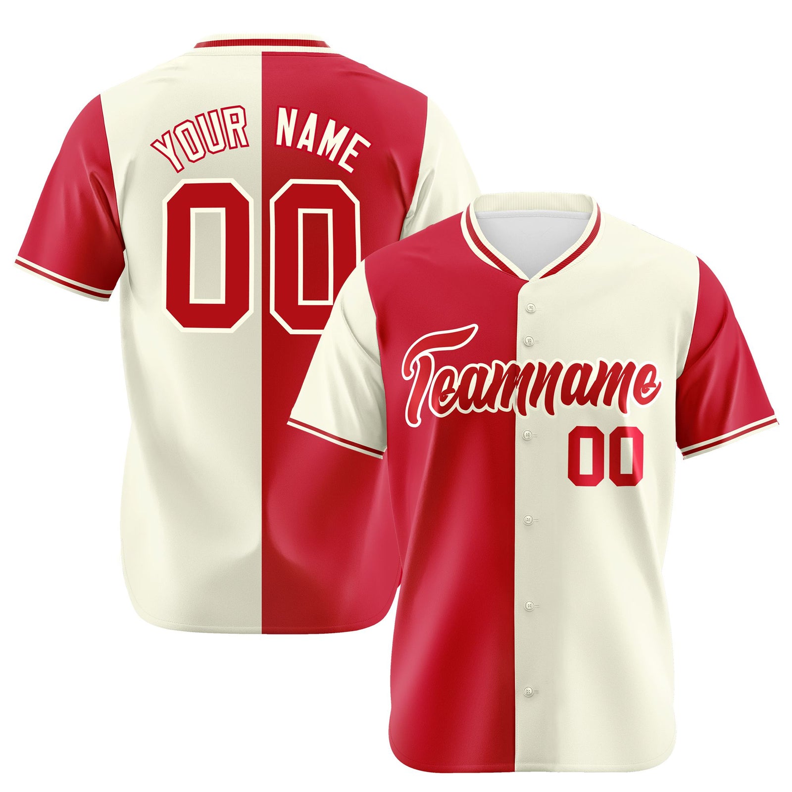 Custom Red Cream Authentic Split Fashion Baseball Jersey