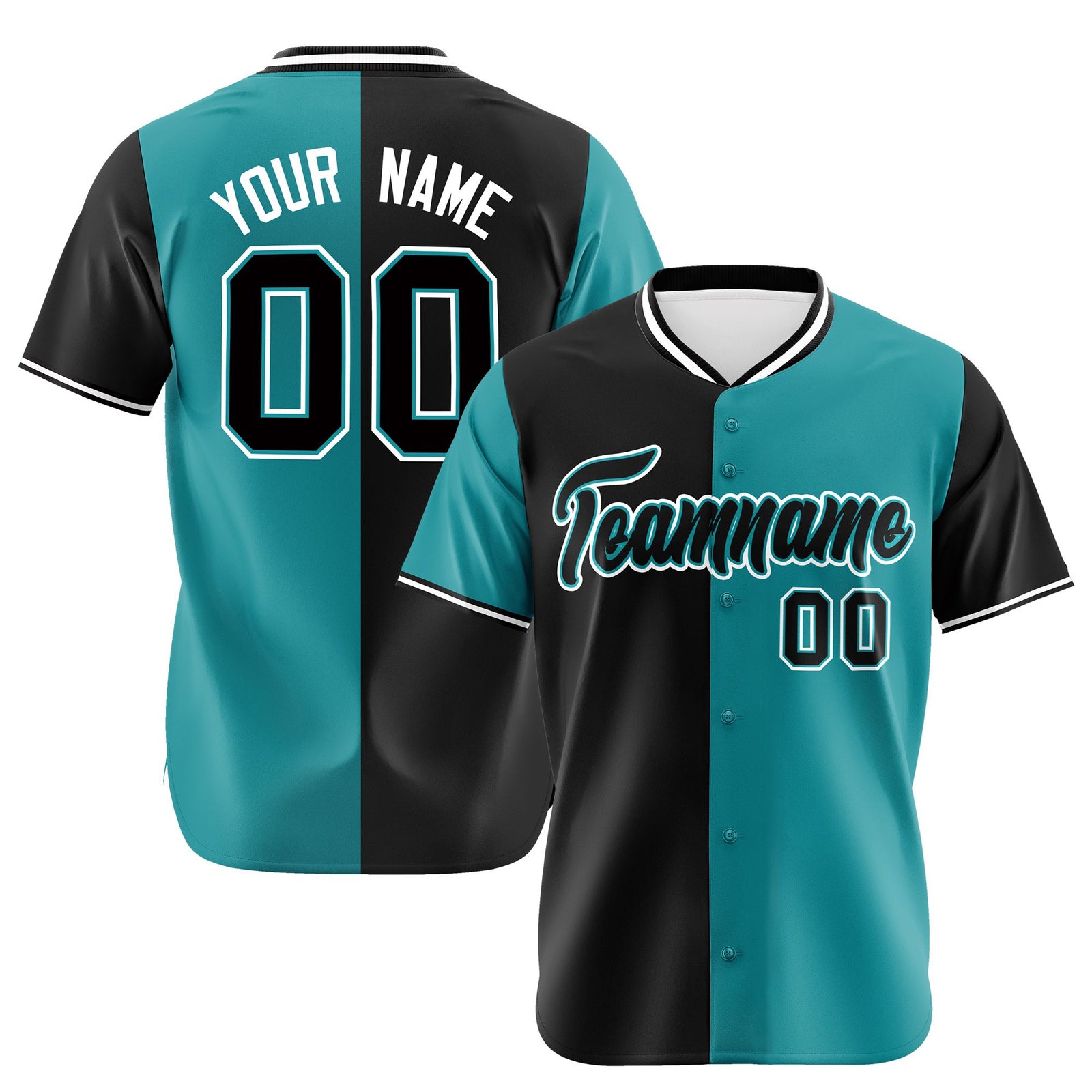 Custom Black Aqua Authentic Split Fashion Baseball Jersey