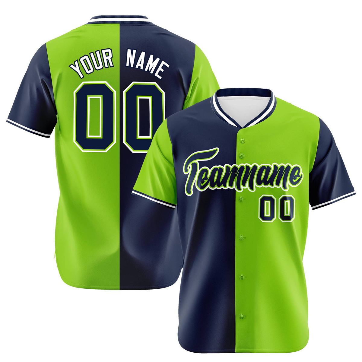 Custom Navy Neon Green Authentic Split Fashion Baseball Jersey