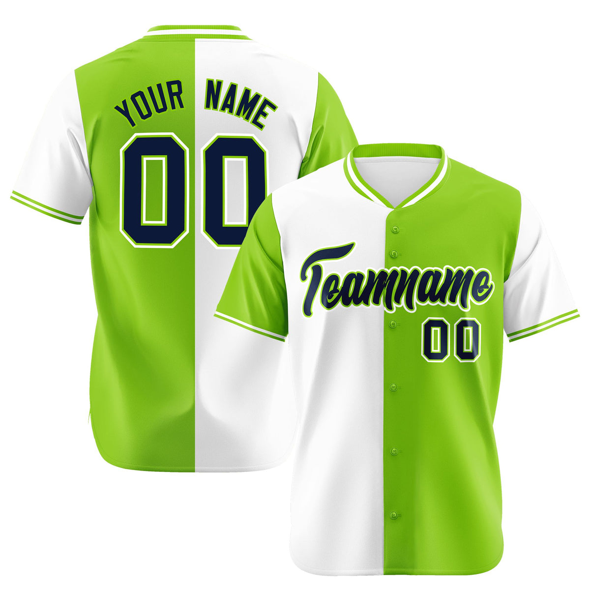 Custom White Neon Green Authentic Split Fashion Baseball Jersey