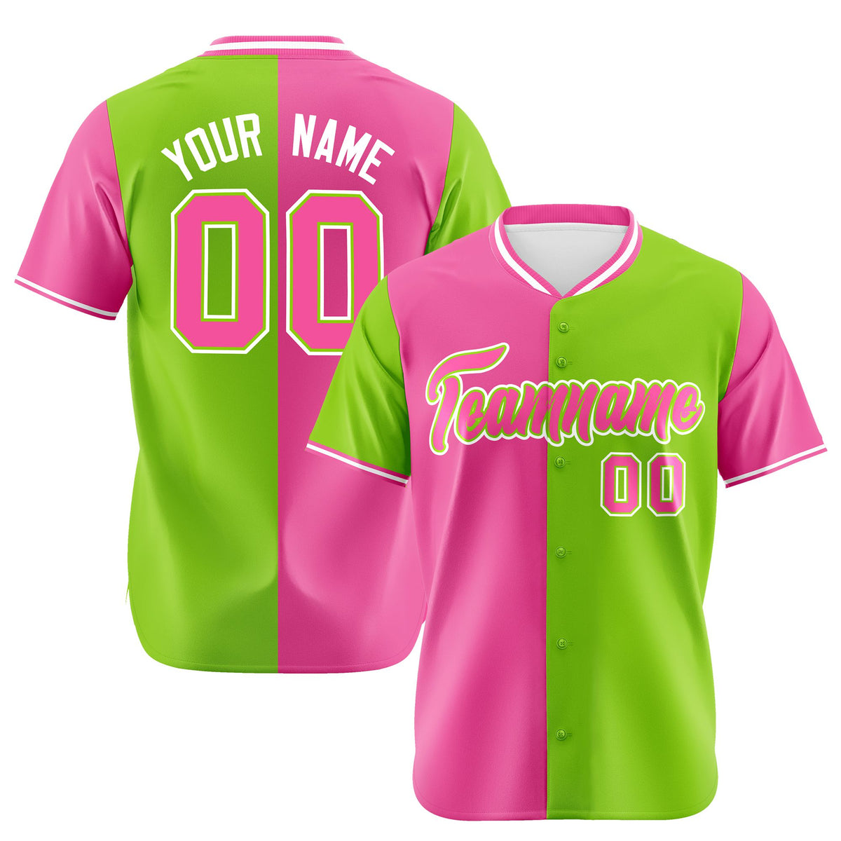 Custom Pink Neon Green Authentic Split Fashion Baseball Jersey