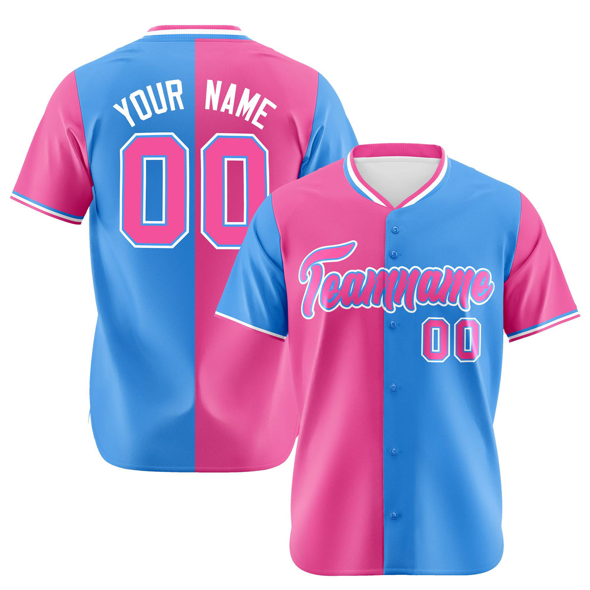 Custom Pink Powder Blue Authentic Split Fashion Baseball Jersey
