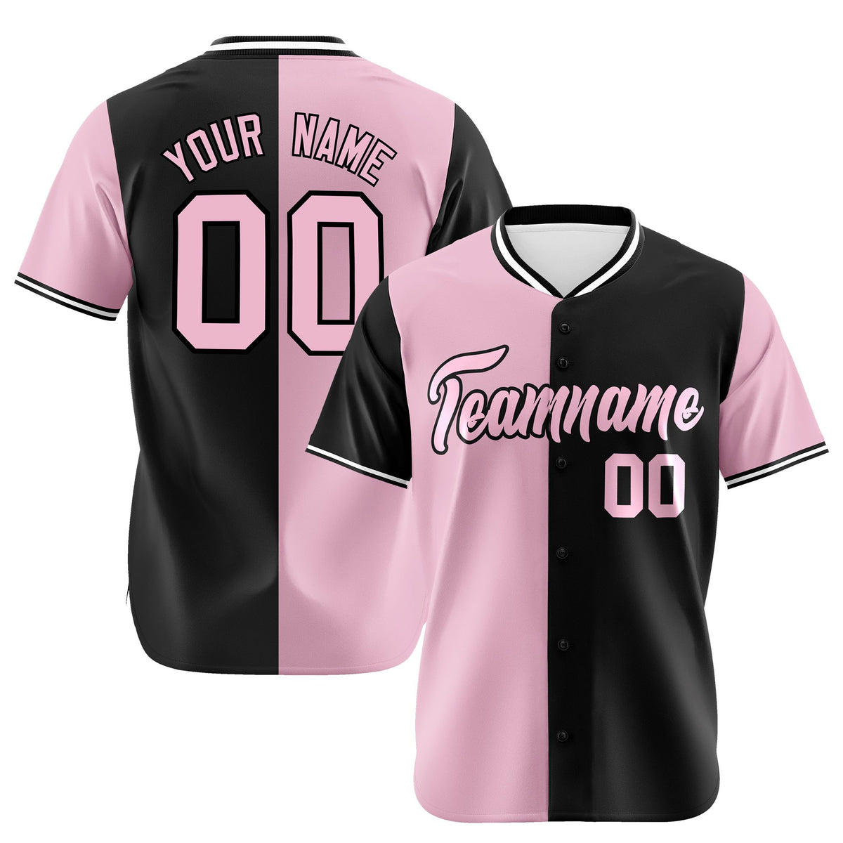Custom Light Pink Black Authentic Split Fashion Baseball Jersey