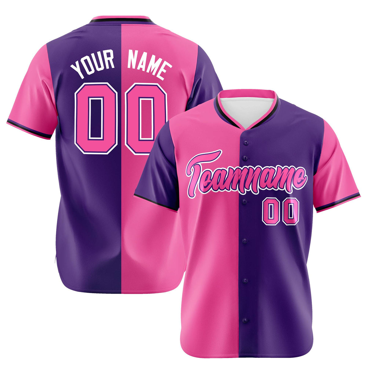Custom Pink Purple Authentic Split Fashion Baseball Jersey