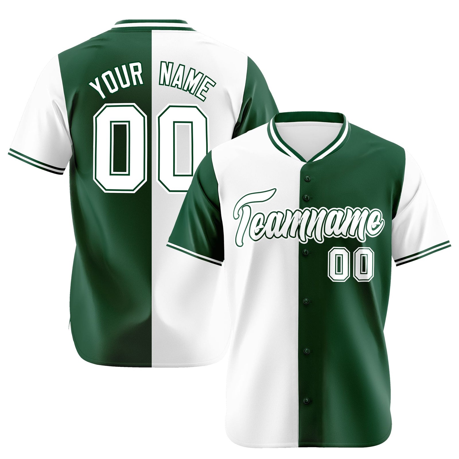 Custom White Green Authentic Split Fashion Baseball Jersey