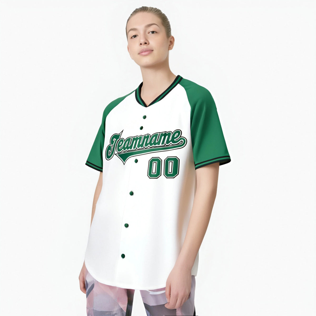 Custom White Kelly Green Black Authentic Colored Buttons Baseball Jersey