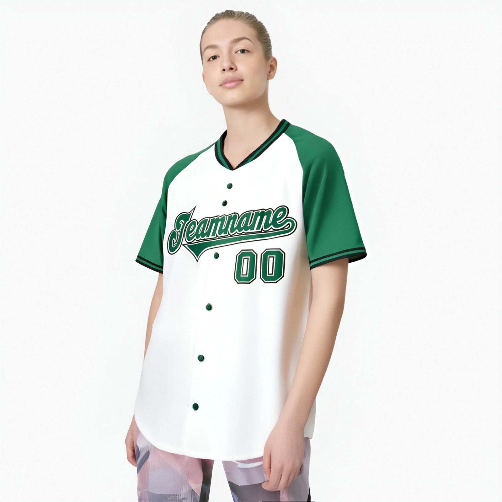 Custom White Kelly Green Black Authentic Colored Buttons Baseball Jersey