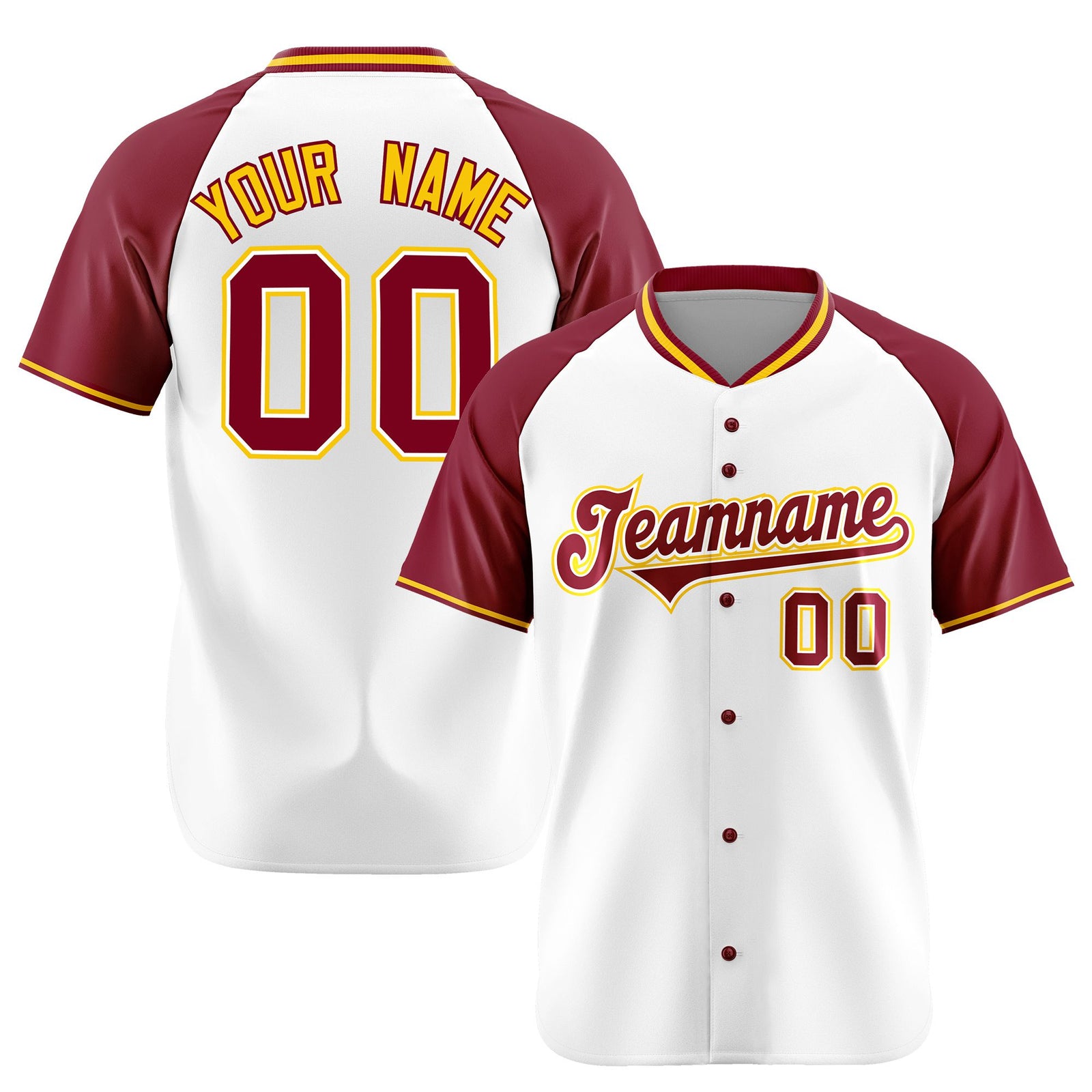 Custom White Burgundy Gold Authentic Colored Buttons Baseball Jersey