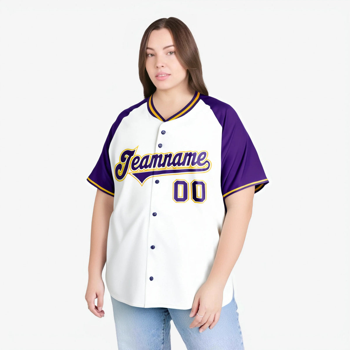 Custom White Purple Yellow Authentic Colored Buttons Baseball Jersey