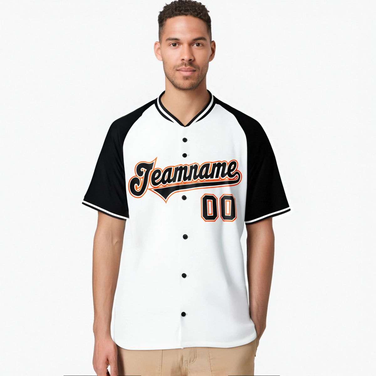 Custom White Black Orange Authentic Colored Buttons Baseball Jersey