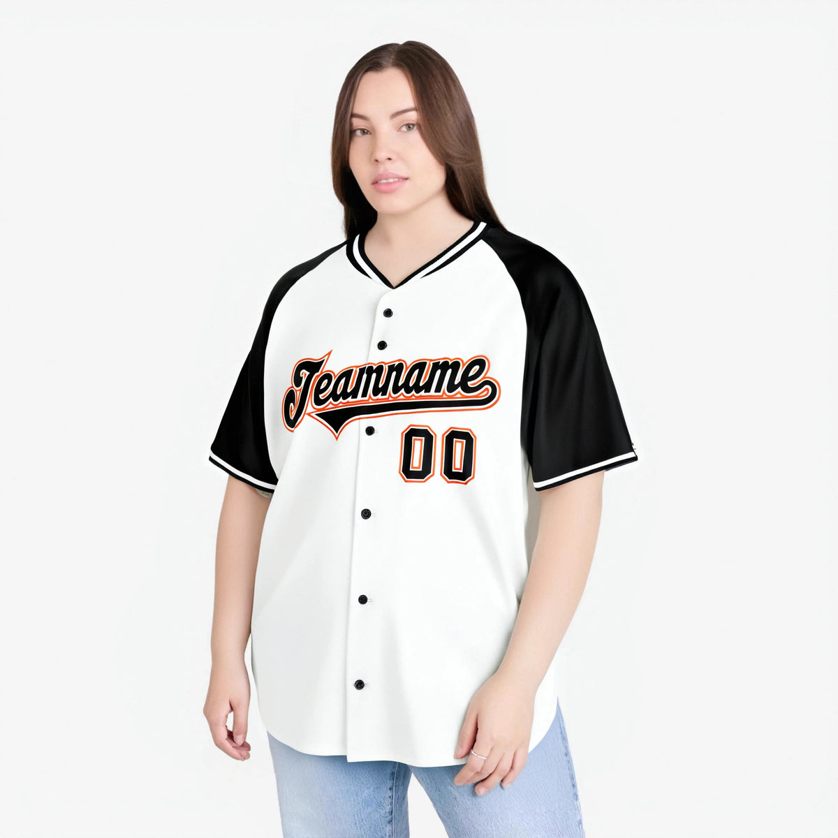 Custom White Black Orange Authentic Colored Buttons Baseball Jersey