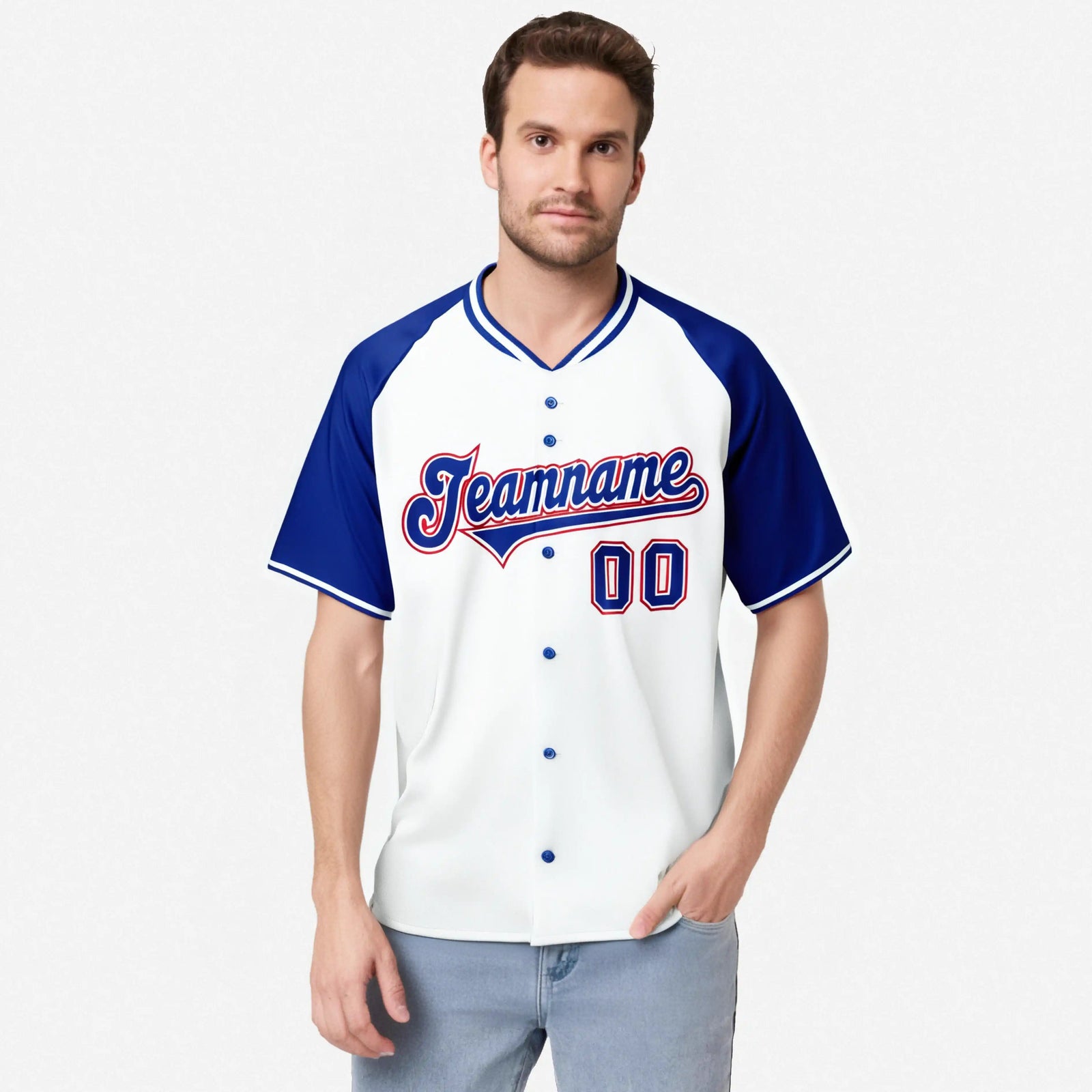 Custom White Blue Burgundy Authentic Colored Buttons Baseball Jersey