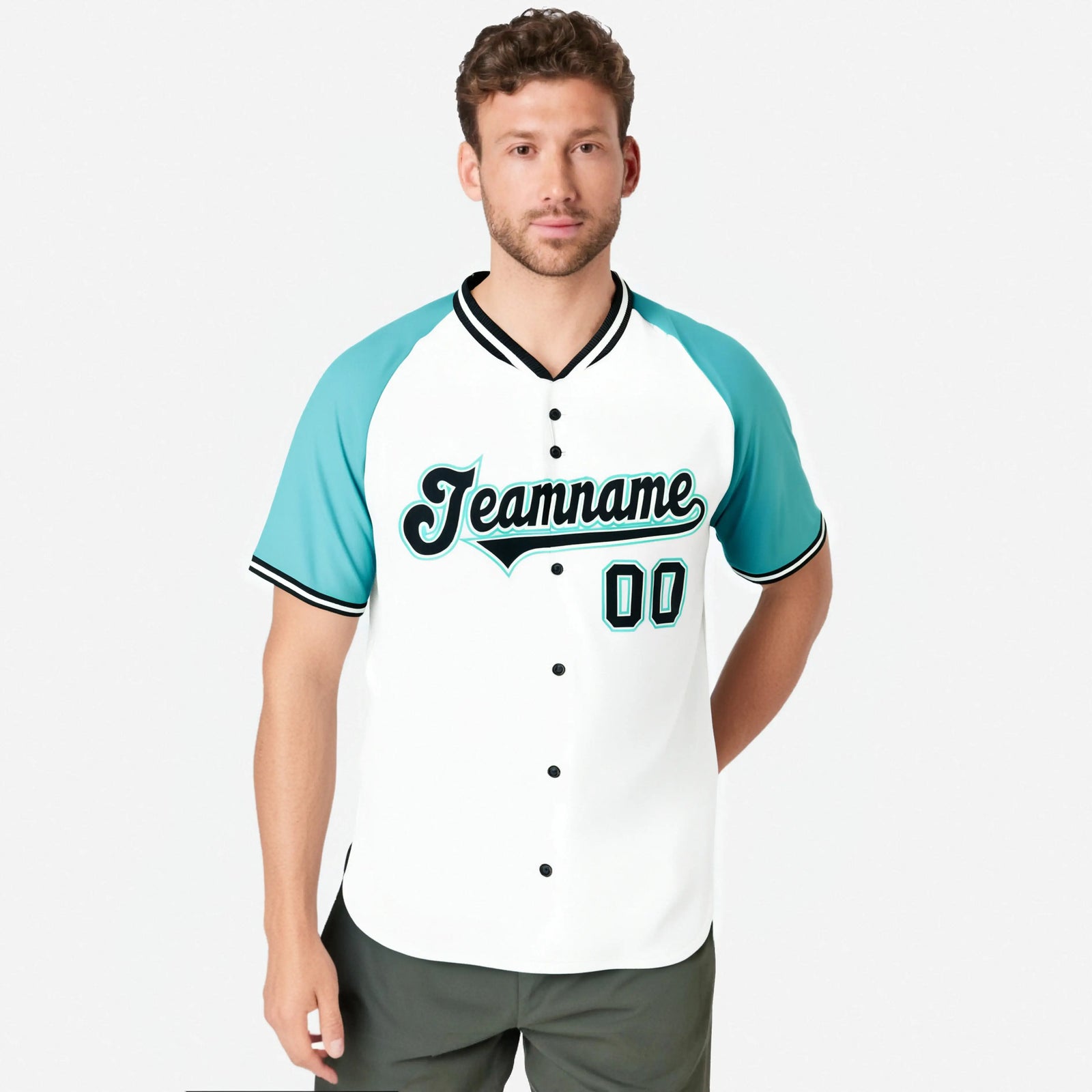 Custom White Black Light Blue Authentic Colored Buttons Baseball Jersey