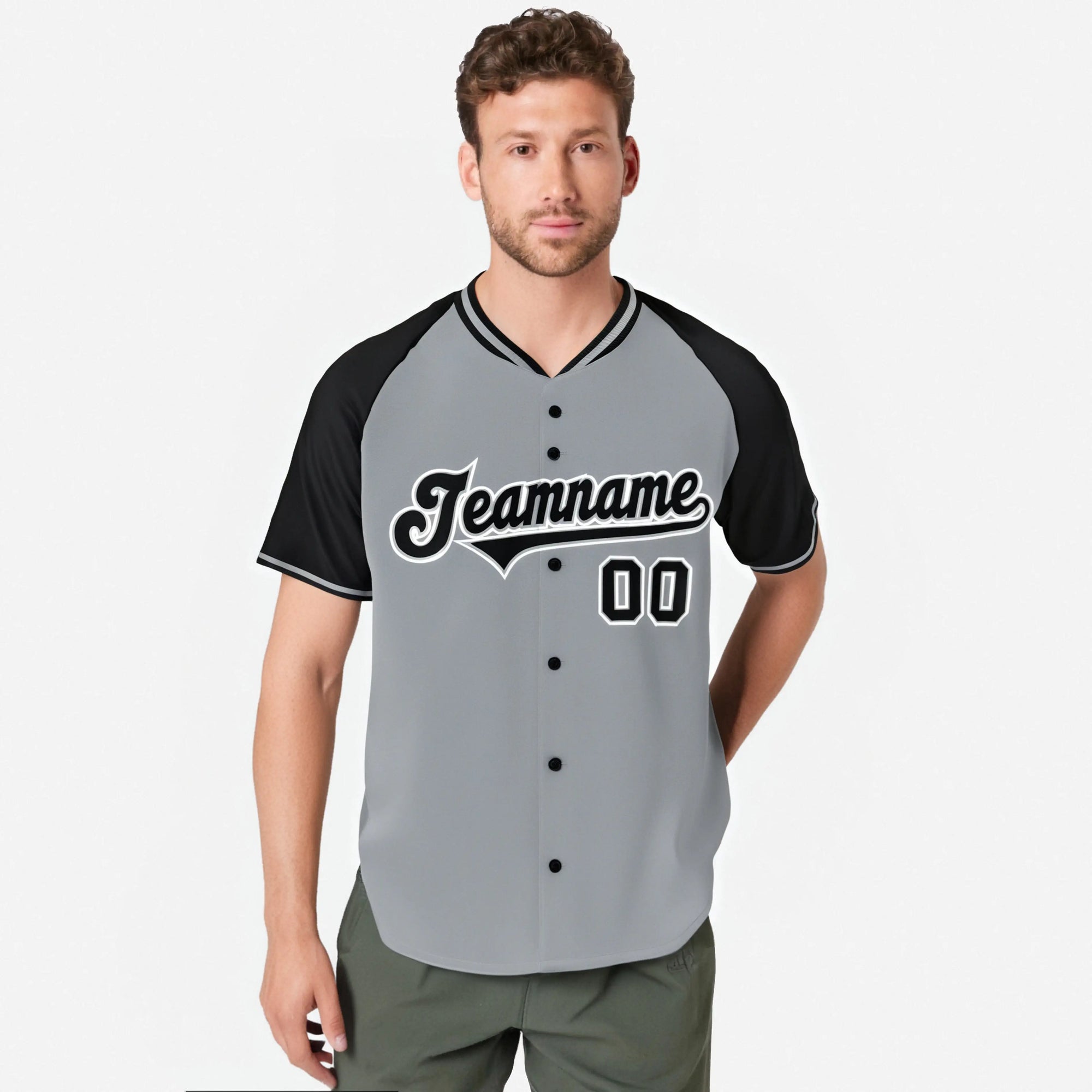 Custom Gray Black White Authentic Colored Buttons Baseball Jersey