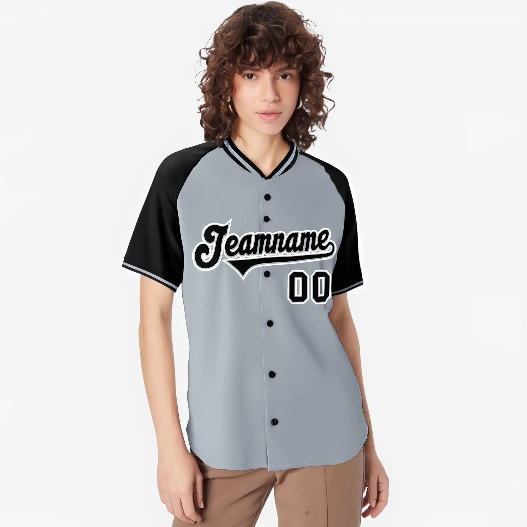 Custom Gray Black White Authentic Colored Buttons Baseball Jersey