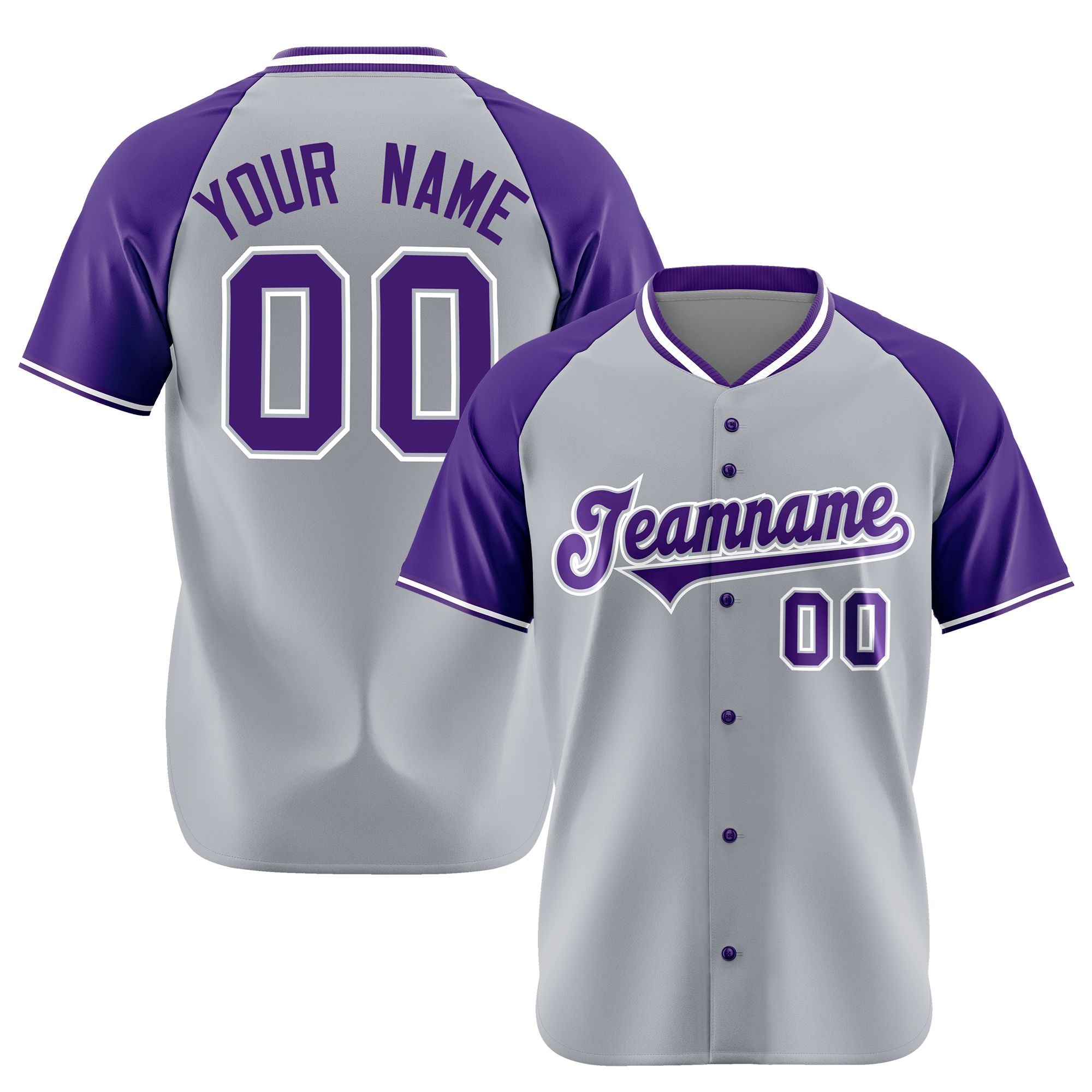 Custom Gray Purple White Authentic Colored Buttons Baseball Jersey