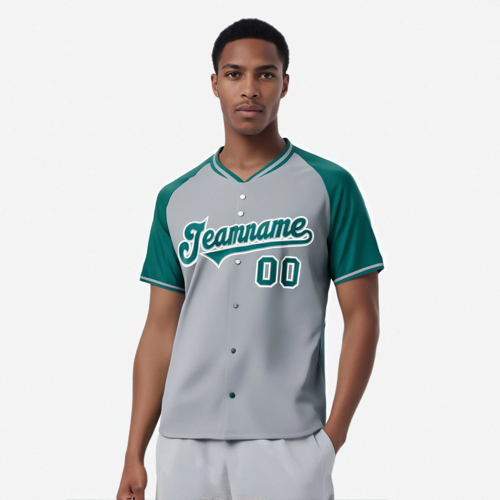 Custom Gray Midnight Green White Authentic Colored Buttons Baseball Jersey