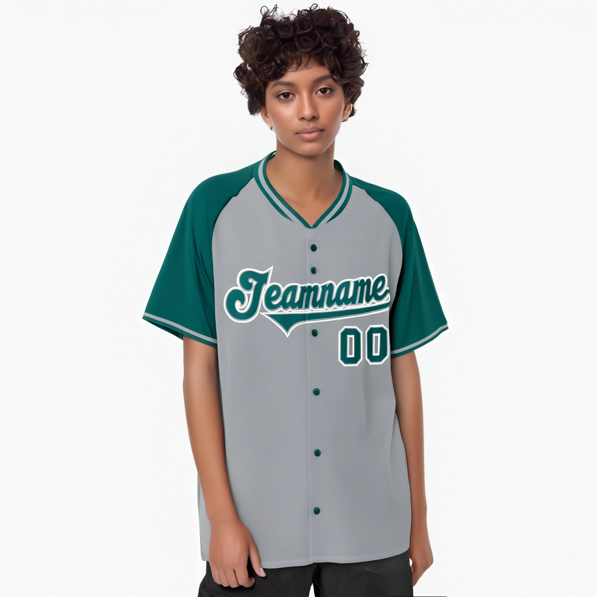 Custom Gray Midnight Green White Authentic Colored Buttons Baseball Jersey