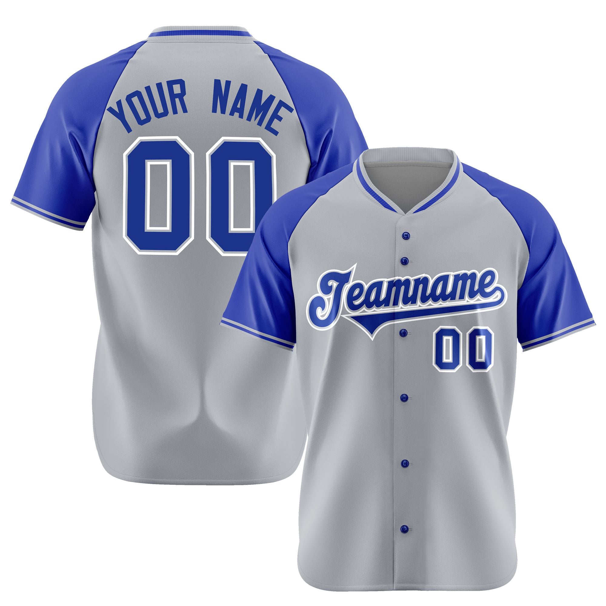 Custom Gray Blue White Authentic Colored Buttons Baseball Jersey