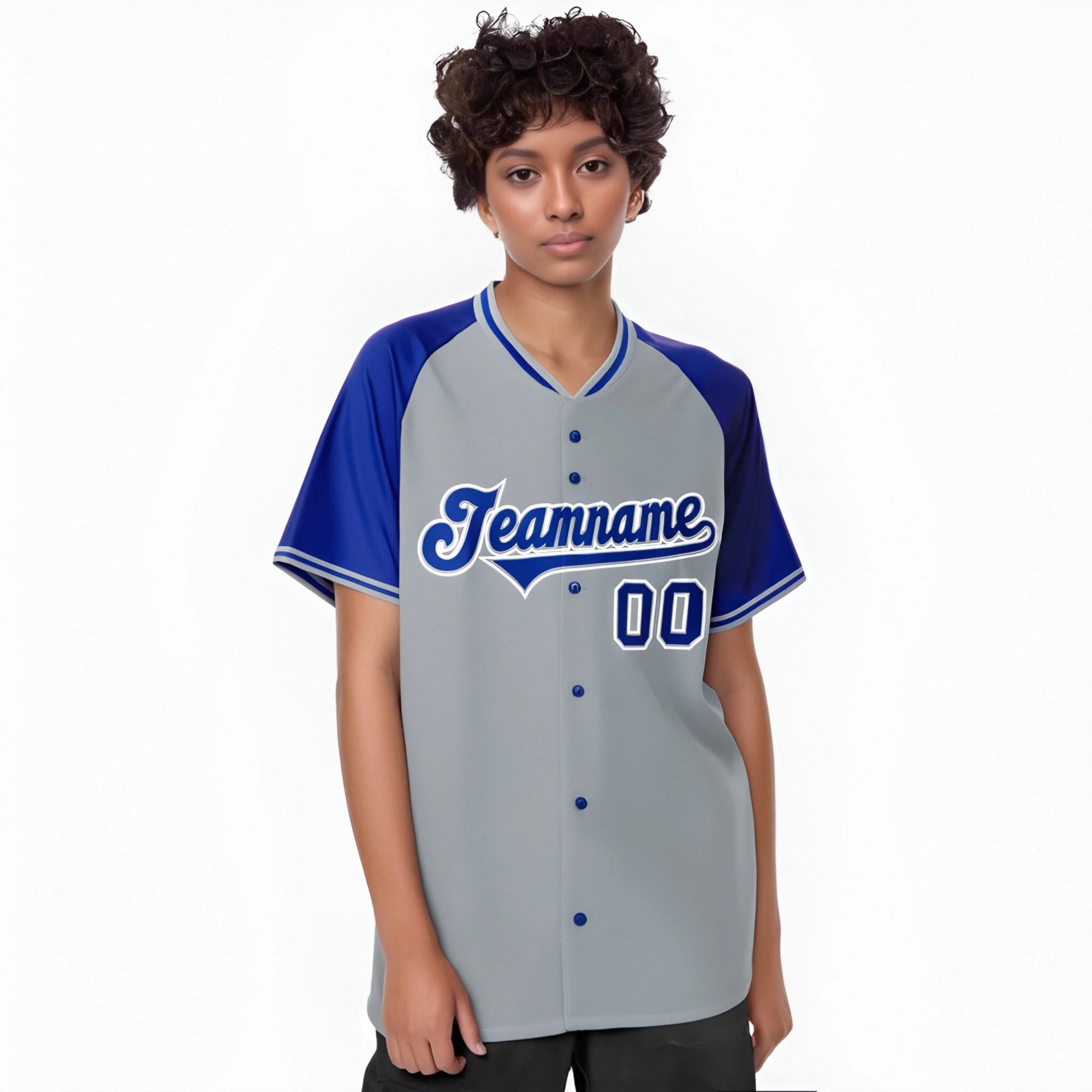 Custom Gray Blue White Authentic Colored Buttons Baseball Jersey