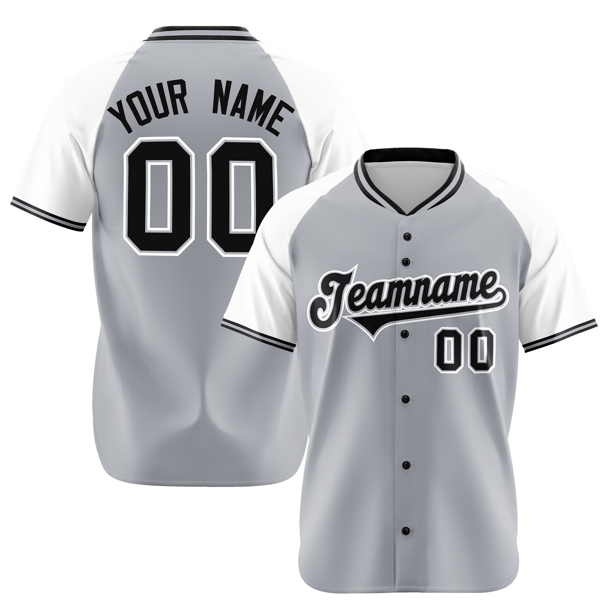 Custom Gray White Black Authentic Colored Buttons Baseball Jersey