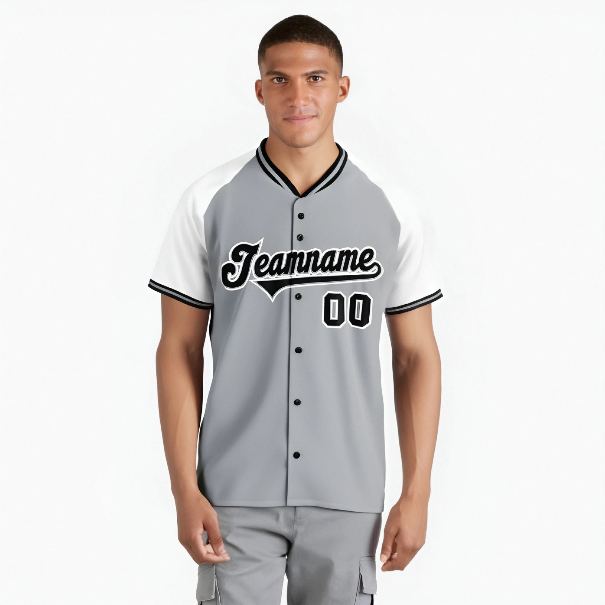 Custom Gray White Black Authentic Colored Buttons Baseball Jersey