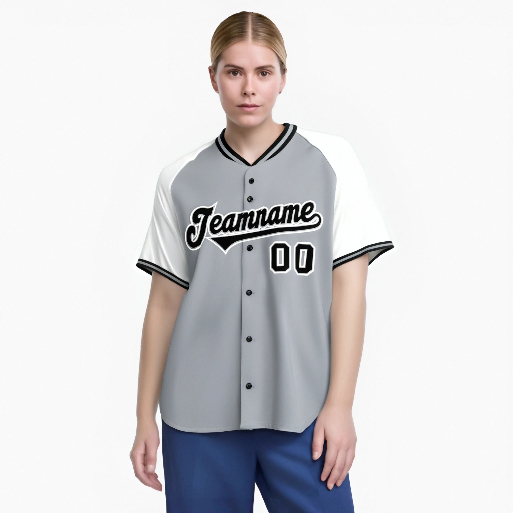 Custom Gray White Black Authentic Colored Buttons Baseball Jersey