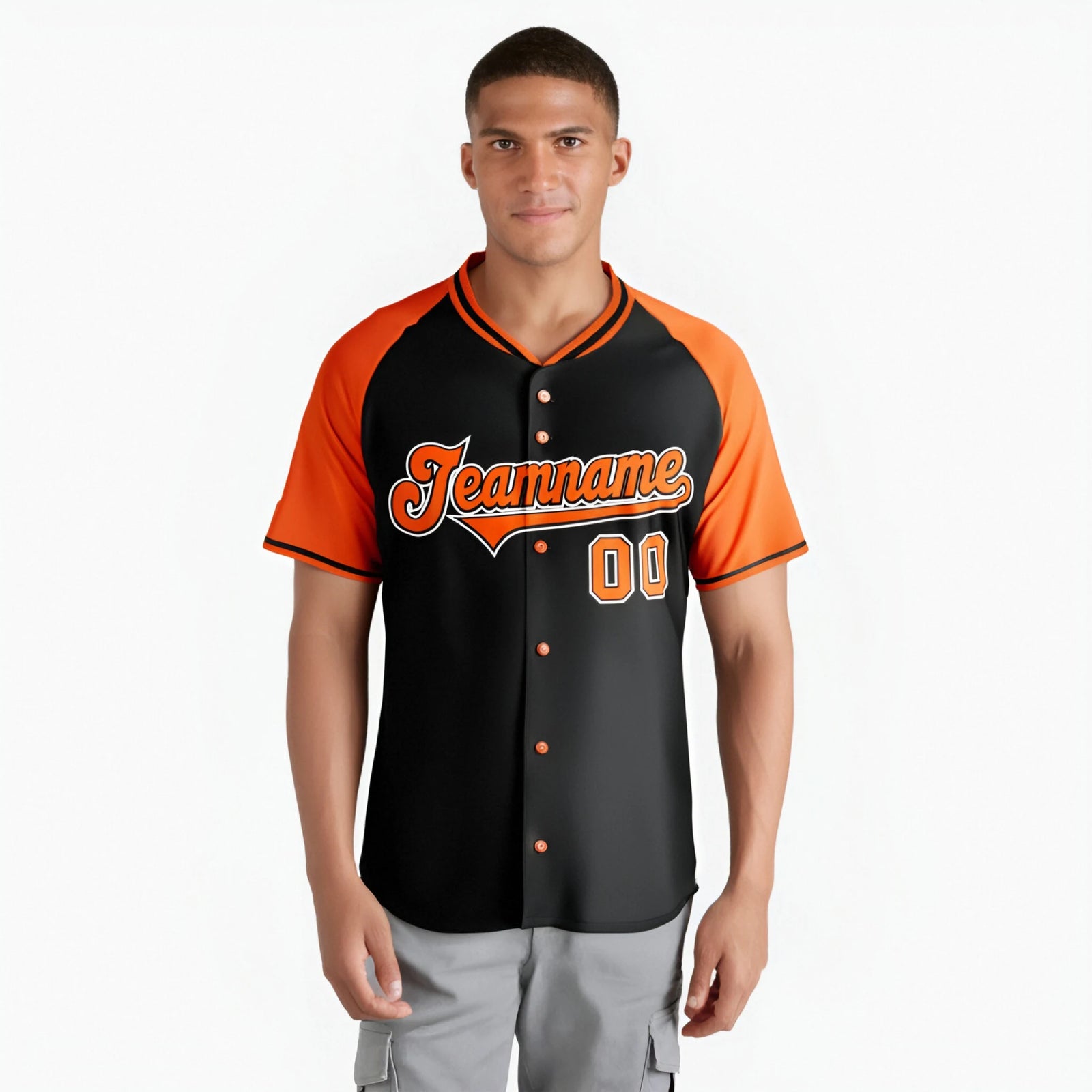 Custom Black Orange White Authentic Colored Buttons Baseball Jersey