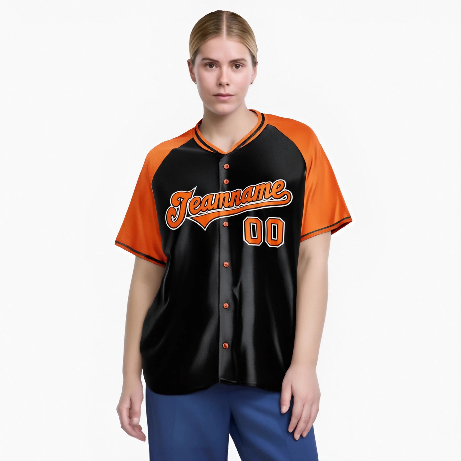 Custom Black Orange White Authentic Colored Buttons Baseball Jersey