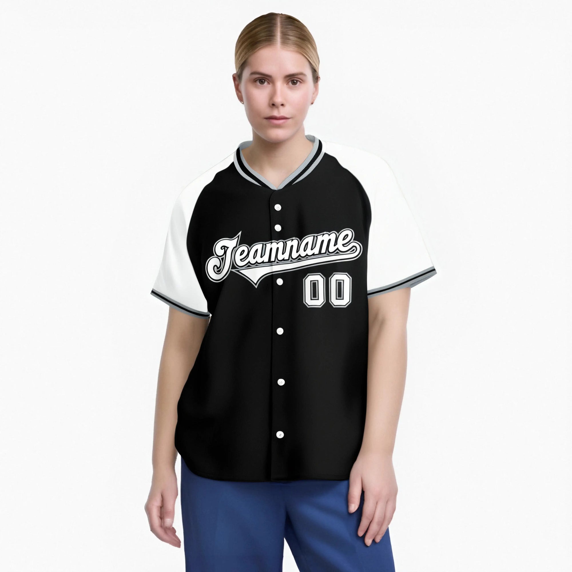 Custom Black White Authentic Colored Buttons Baseball Jersey