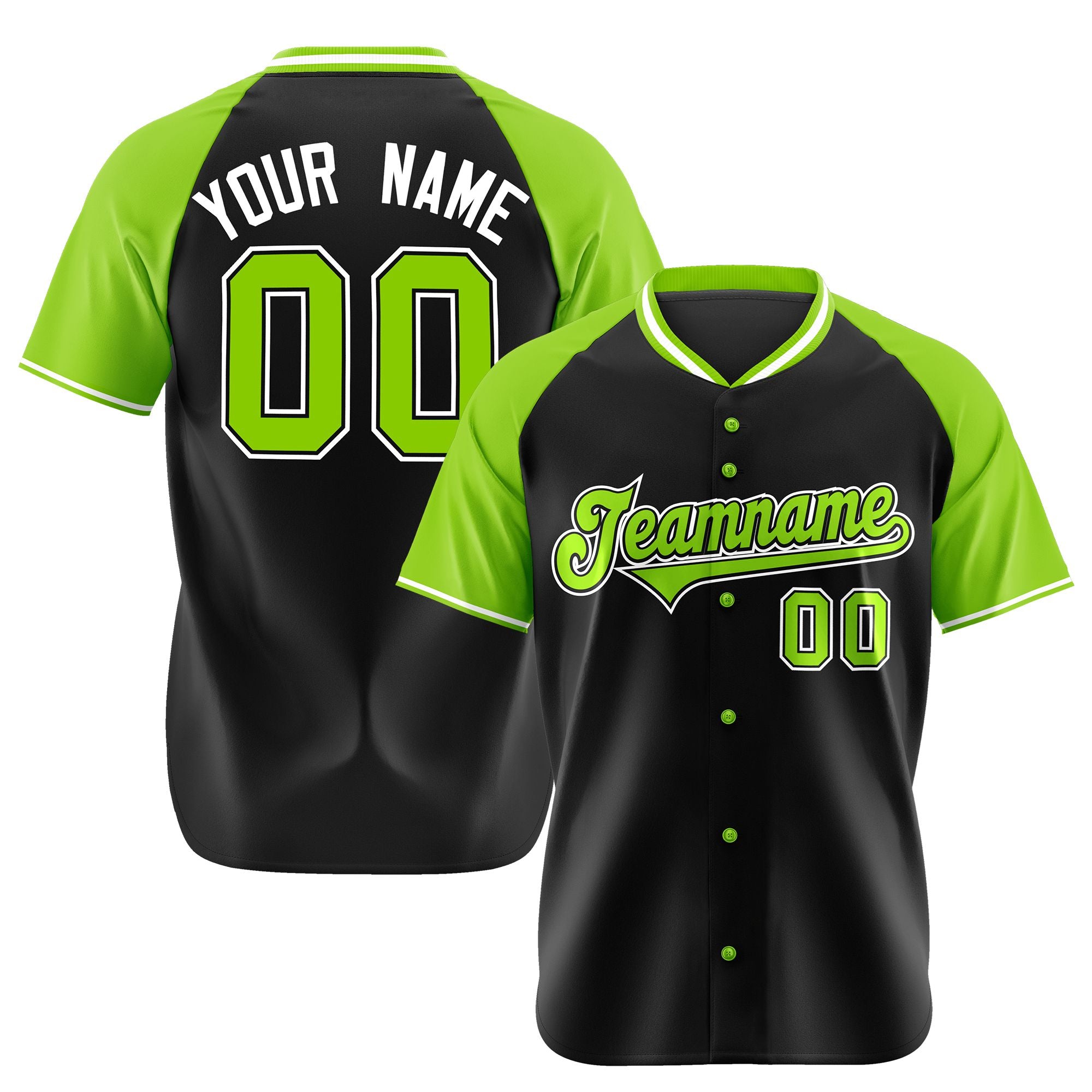 Custom Black Neon Green White Authentic Colored Buttons Baseball Jersey