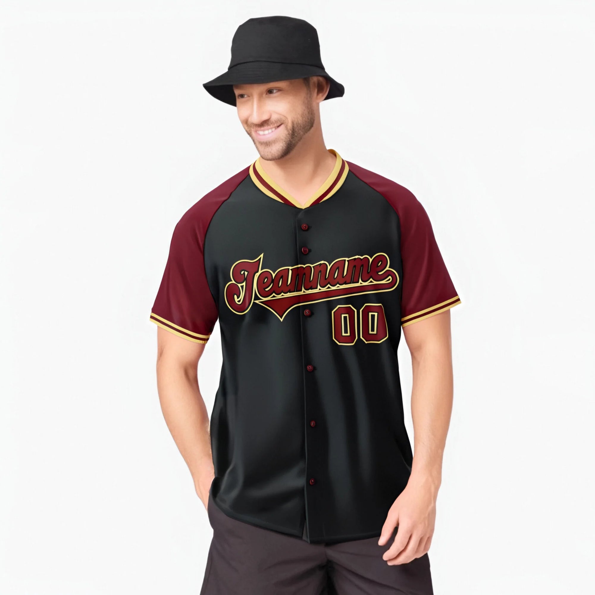 Custom Black Crimson Old Gold Authentic Colored Buttons Baseball Jersey