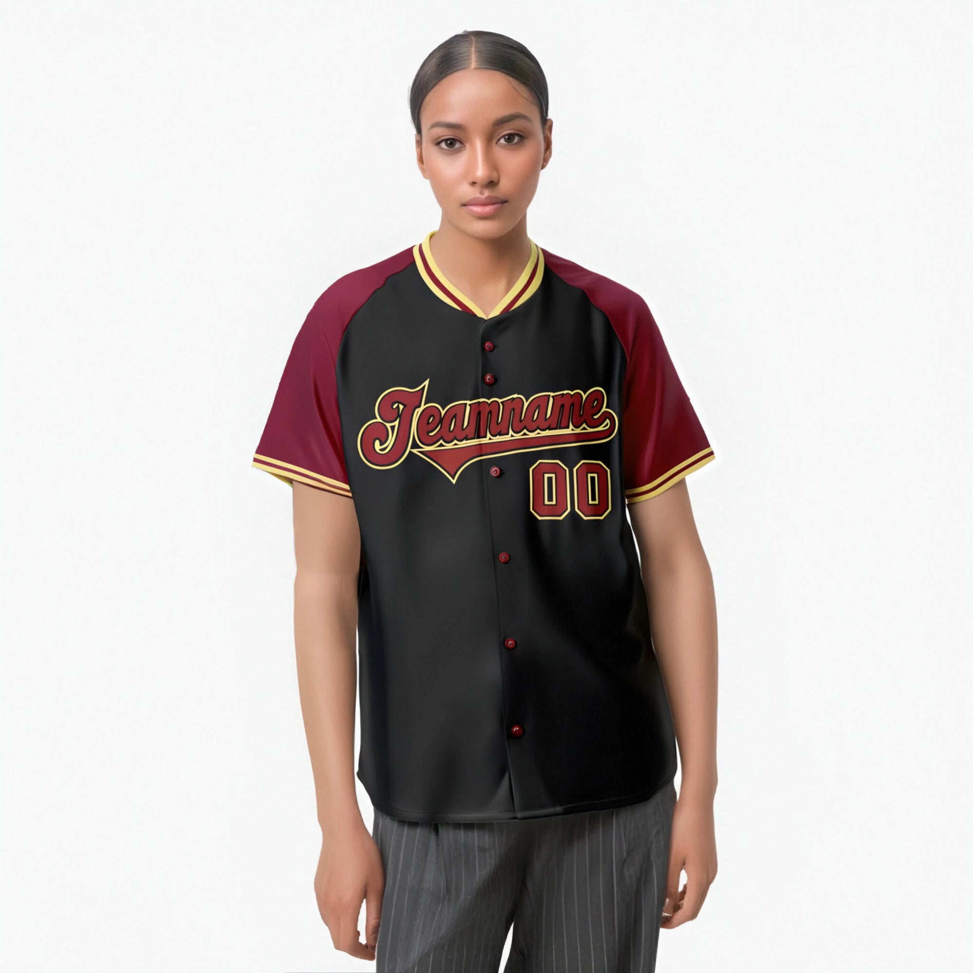 Custom Black Crimson Old Gold Authentic Colored Buttons Baseball Jersey