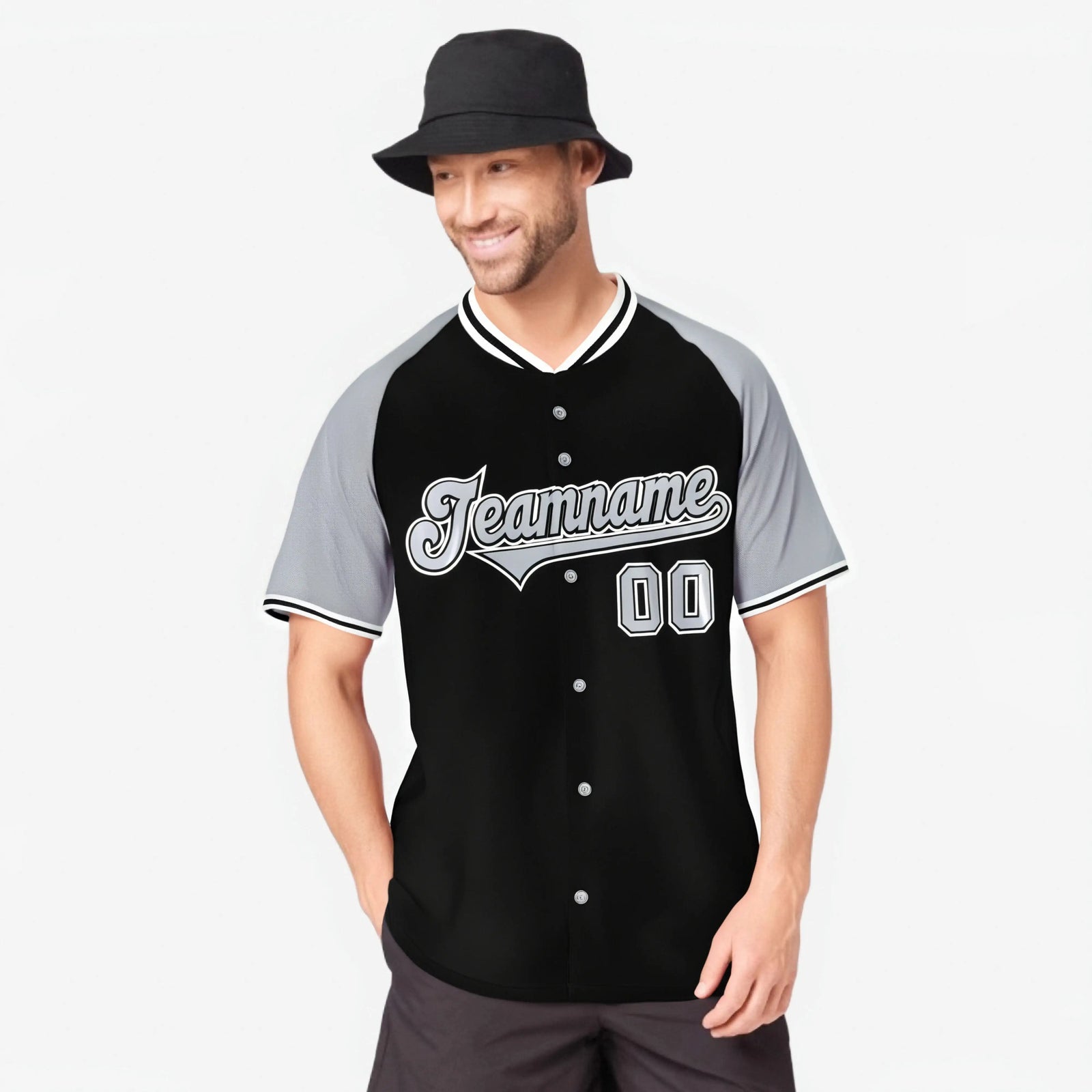 Custom Black Gray White Authentic Colored Buttons Baseball Jersey