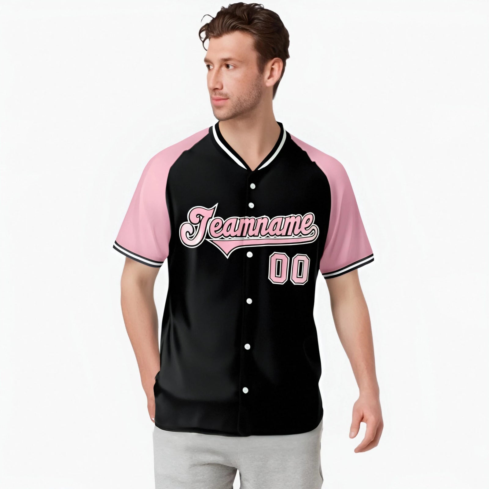 Custom Black Pink White Authentic Colored Buttons Baseball Jersey