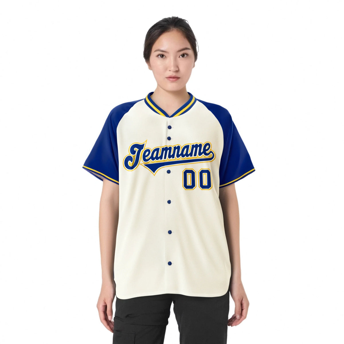 Custom Cream Blue Gold Authentic Colored Buttons Baseball Jersey