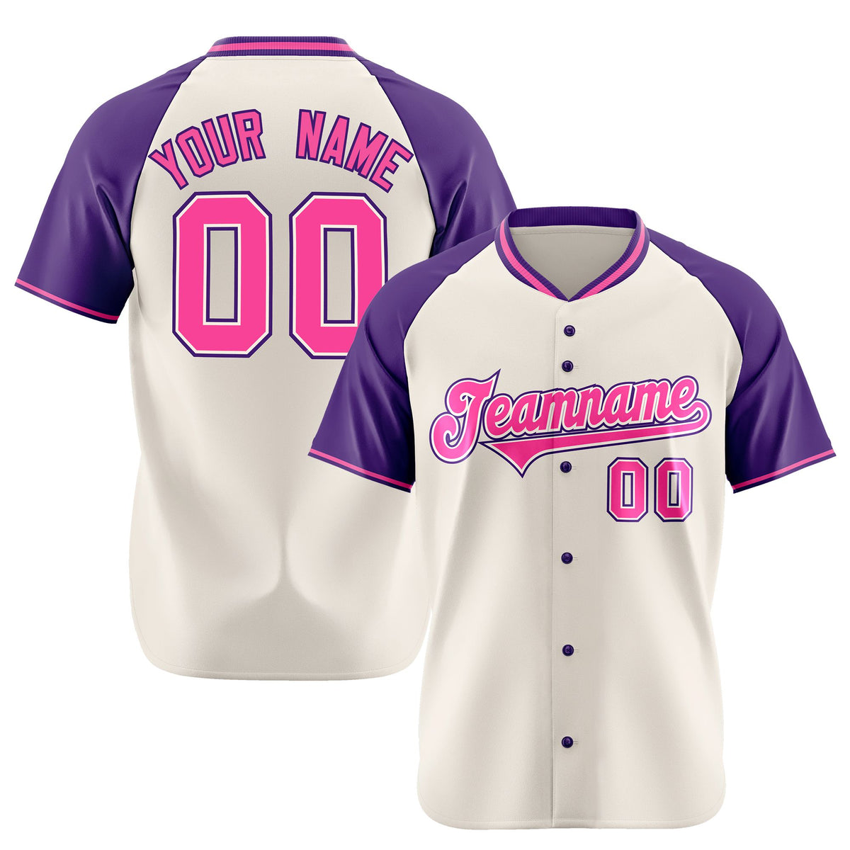 Custom Cream Purple Pink Authentic Colored Buttons Baseball Jersey