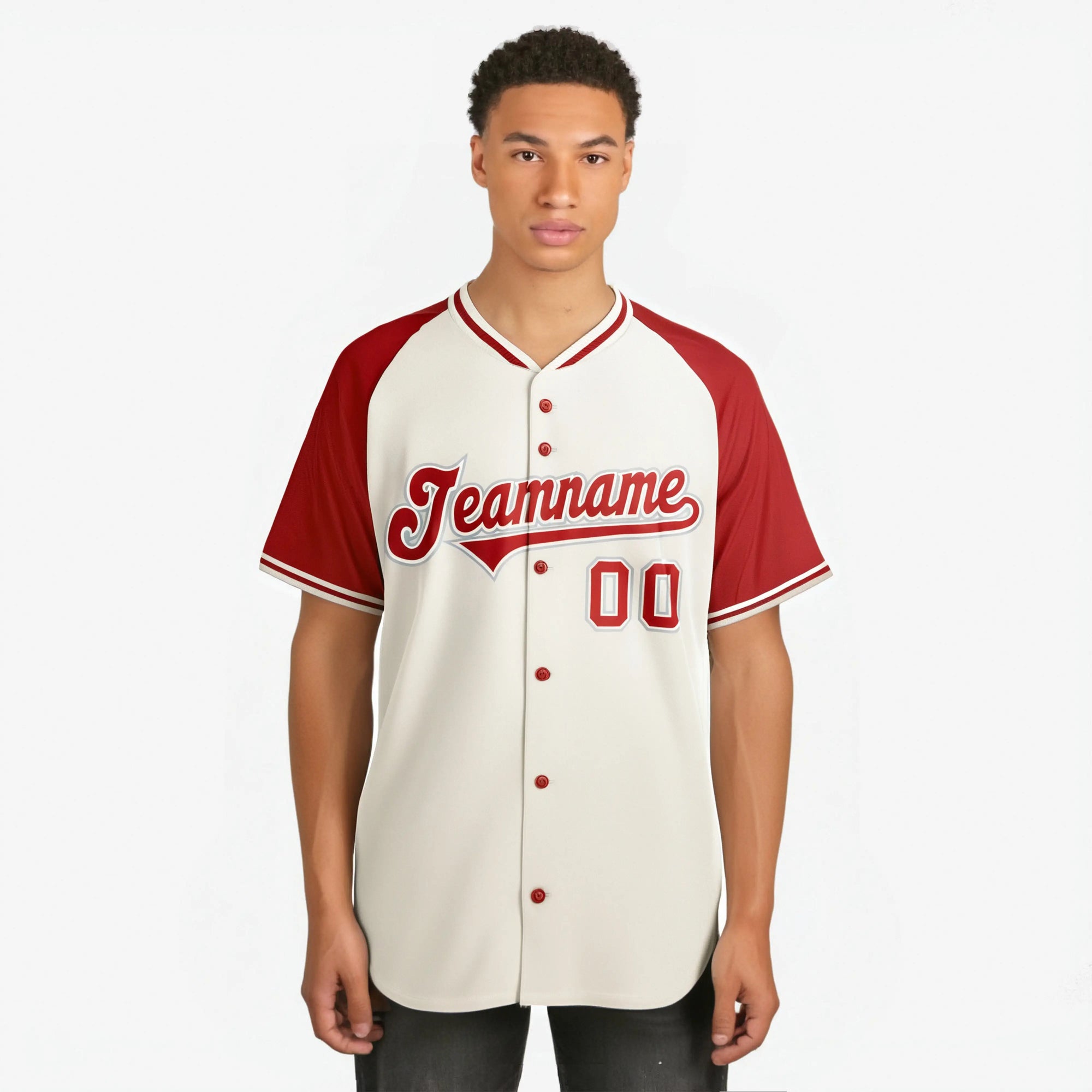 Custom Cream Red Gray Authentic Colored Buttons Baseball Jersey