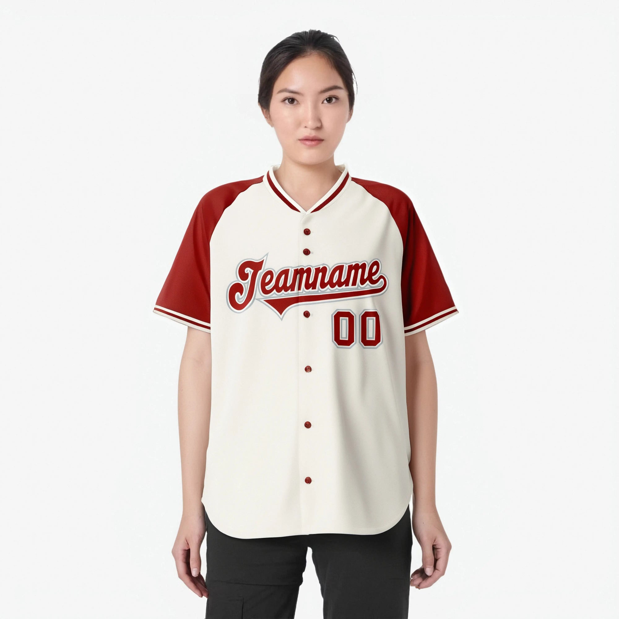 Custom Cream Red Gray Authentic Colored Buttons Baseball Jersey